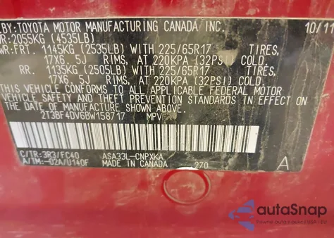 2011 Toyota Rav4 z USA, uszkodzony, nr VIN 2T3BF4DV6BW158717